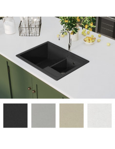 Lavello da Cucina Doppio con Foro Troppopieno Nero in Granito