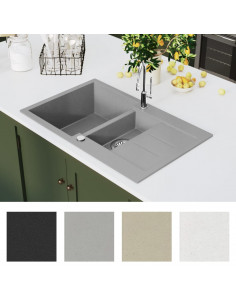 Lavello da Cucina in Granito Vasca Doppia Grigio