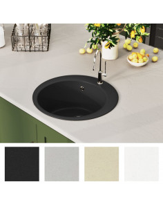 Lavello da Cucina in Granito Vasca Singola Circolare Nero