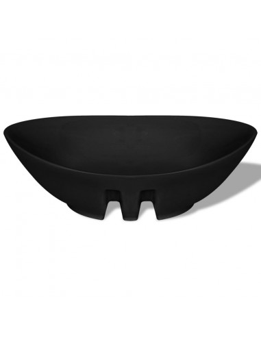 Lavello Ovale in Ceramica di Lusso Nero Troppopieno 59x38,5 cm