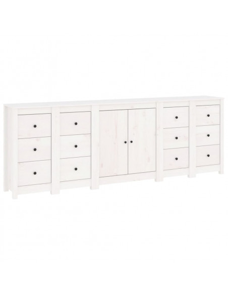 Credenza Bianca 230x35x80 cm in Legno Massello di Pino