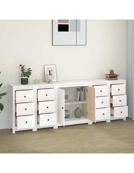 Credenza Bianca 230x35x80 cm in Legno Massello di Pino