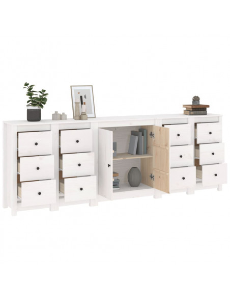 Credenza Bianca 230x35x80 cm in Legno Massello di Pino