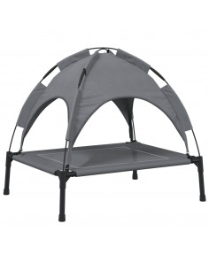 Lettino per Cani con Tetto Tessuto Oxford Antracite e Acciaio