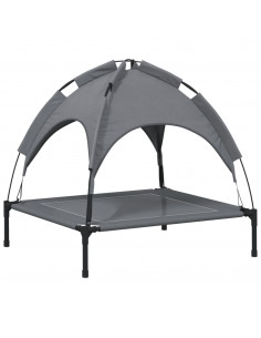 Lettino per Cani con Tetto Tessuto Oxford Antracite e Acciaio