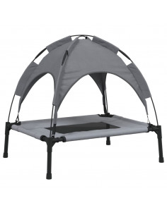 Lettino per Cani con Tetto Tessuto Oxford Antracite e Acciaio