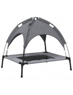 Lettino per Cani con Tetto Tessuto Oxford Antracite e Acciaio