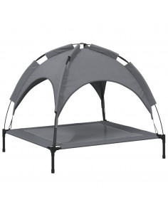 Lettino per Cani con Tetto Tessuto Oxford Antracite e Acciaio