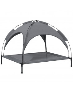 Lettino per Cani con Tetto Tessuto Oxford Antracite e Acciaio