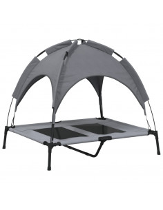 Lettino per Cani con Tetto Tessuto Oxford Antracite e Acciaio