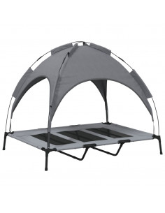 Lettino per Cani con Tetto Tessuto Oxford Antracite e Acciaio