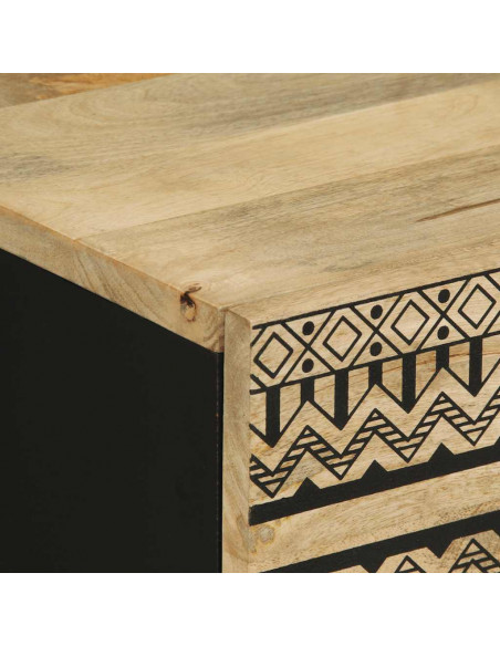 Comodino Nero 50x33x62 cm in Legno Massello di Mango Grezzo
