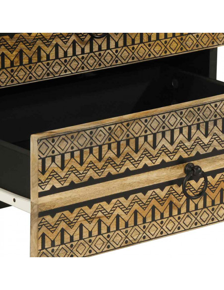 Comodino Nero 50x33x62 cm in Legno Massello di Mango Grezzo