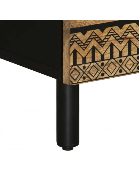 Comodino Nero 50x33x62 cm in Legno Massello di Mango Grezzo