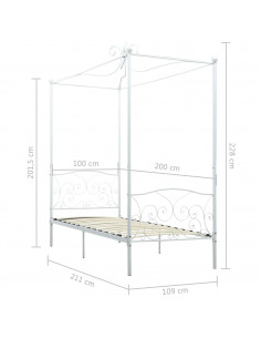 Letto a Baldacchino Bianco in Metallo 100x200 cm