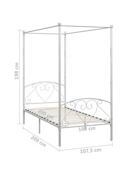 Letto a Baldacchino Bianco in Metallo 100x200 cm