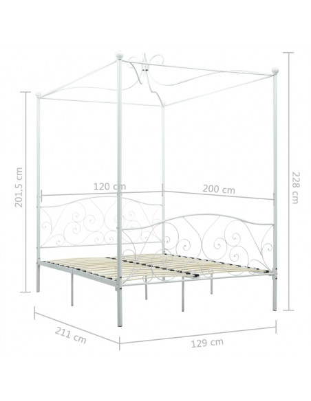 Letto a Baldacchino Bianco in Metallo 120x200 cm