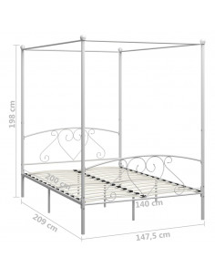 Letto a Baldacchino Bianco in Metallo 140x200 cm