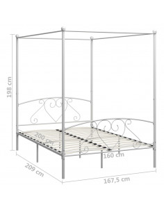 Letto a Baldacchino Bianco in Metallo 160x200 cm