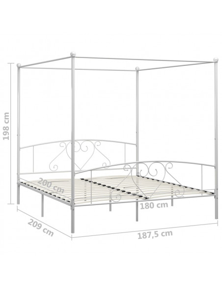 Letto a Baldacchino Bianco in Metallo 180x200 cm