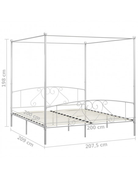 Letto a Baldacchino Bianco in Metallo 200x200 cm