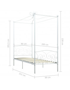 Letto a Baldacchino Bianco in Metallo 90x200 cm