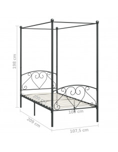 Letto a Baldacchino Grigio in Metallo 100x200 cm