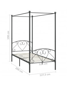 Letto a Baldacchino Grigio in Metallo 120x200 cm