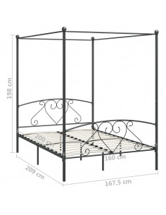 Giroletto Baldacchino senza Materasso Grigio 160x200 cm Metallo