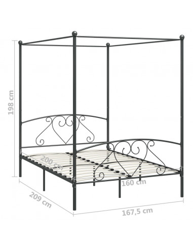 Giroletto Baldacchino senza Materasso Grigio 160x200 cm Metallo
