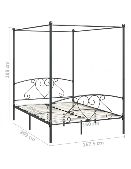 Letto a Baldacchino Grigio in Metallo 160x200 cm