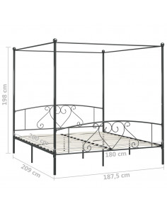 Letto a Baldacchino Grigio in Metallo 180x200 cm