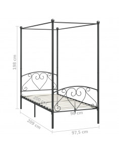 Letto a Baldacchino Grigio in Metallo 90x200 cm