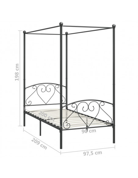 Letto a Baldacchino Grigio in Metallo 90x200 cm
