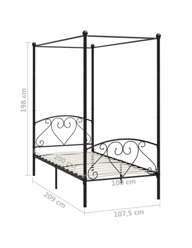 Giroletto Baldacchino senza Materasso Nero 100x200 cm Metallo