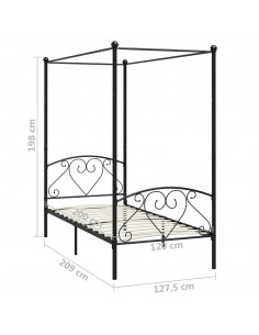 Letto a Baldacchino Nero in Metallo 120x200 cm