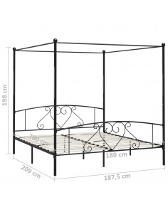 Letto a Baldacchino Nero in Metallo 180x200 cm