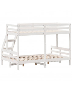 Letto a Castello 80x200/120x200cm Bianco Legno Massello di Pino