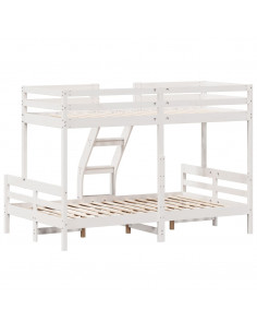 Letto a Castello 80x200/120x200cm Bianco Legno Massello di Pino