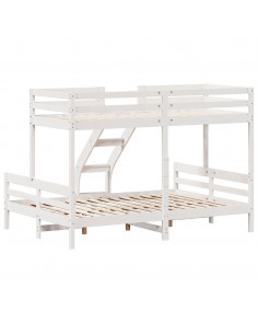 Letto a Castello 80x200/140x200cm Bianco Legno Massello di Pino