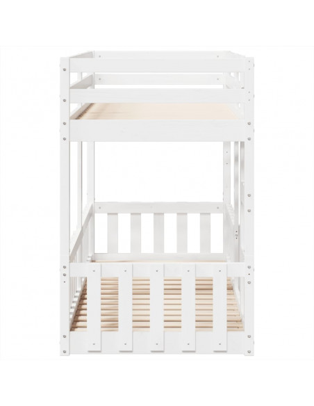 Letto a Castello Bianco 75x190 cm in Legno Massello di Pino
