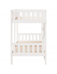 Letto a Castello Bianco 75x190 cm in Legno Massello di Pino