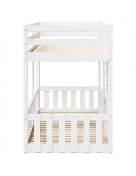 Letto a Castello Bianco 80x200 cm in Legno Massello di Pino