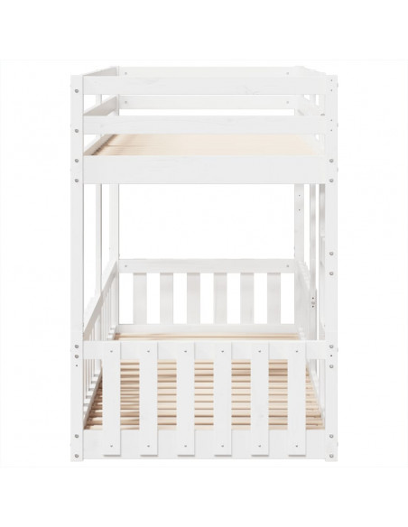 Letto a Castello Bianco 90x200 cm in Legno Massello di Pino