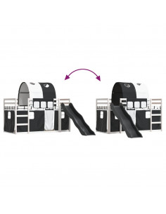 Letto a Castello con Scivolo e Tende Bianco e Nero 80x200 cm