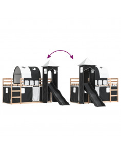 Letto a Castello con Scivolo e Tende Bianco e Nero 80x200 cm