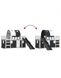 Letto a Castello con Scivolo e Tende Bianco e Nero 80x200 cm