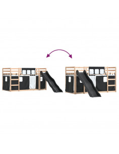 Letto a Castello con Scivolo e Tende Bianco e Nero 80x200 cm