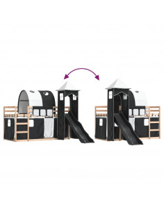 Letto a Castello con Scivolo e Tende Bianco e Nero 80x200 cm