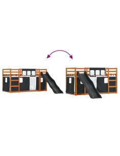 Letto a Castello con Scivolo e Tende Bianco e Nero 90x200 cm